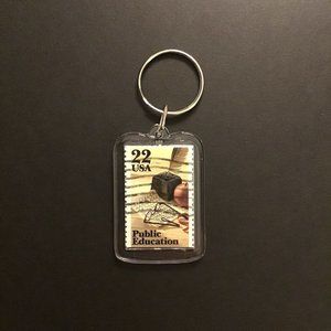 Public Education Keychain - Upcycled Recycled Postage Stamp Key Chain